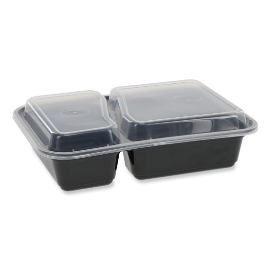 Newspring VERSAtainer Microwavable Containers, Rectangular, 2-Compartment, 30 oz, 6 x 8.5 x 2.5, Black/Clear, Plastic, 150/CT1