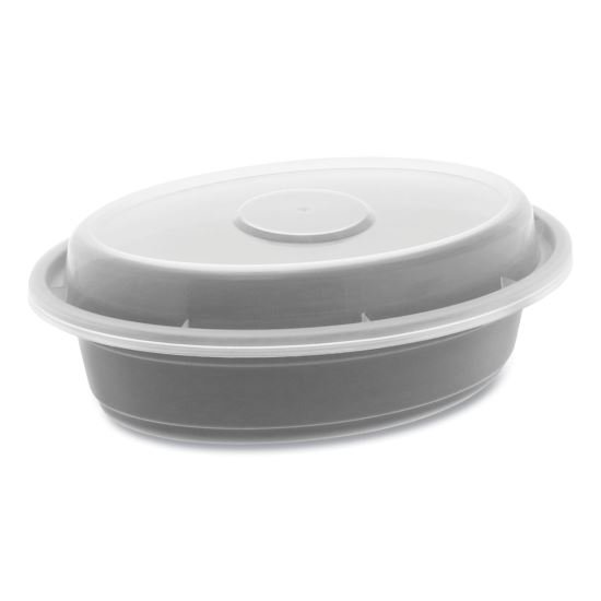 Newspring VERSAtainer Microwavable Containers, Oval, 8 oz, 5.7 x 4 x 1.45, Black/Clear, Plastic, 150/Carton1