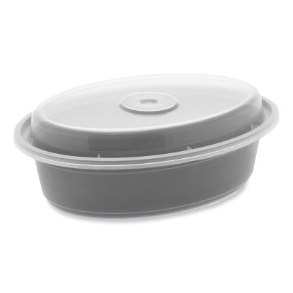 Newspring VERSAtainer Microwavable Containers, Oval, 16 oz, 6.8 x 4.8 x 1.9, Black/Clear, Plastic, 150/Carton1