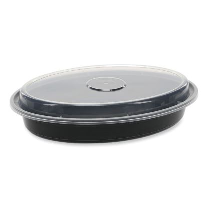 Newspring VERSAtainer Microwavable Containers, Oval, 24 oz, 9.1 x 6.7 x 1.45, Black/Clear, Plastic, 150/Carton1