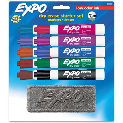 Low-Odor, Dry Erase 10-Color Marker and Eraser Set, Broad Chisel Tip, Assorted Colors, 10/Set1