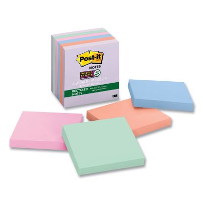 Recycled Notes in Wanderlust Pastels Collection Colors, 3" x 3", 65 Sheets/Pad, 6 Pads/Pack1