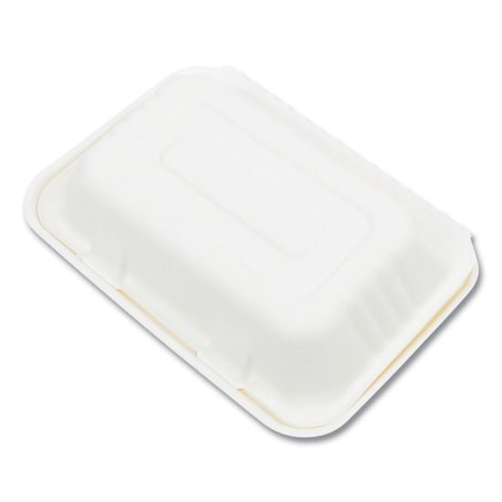 Bagasse PFAS-Free Food Containers, Hoagie/Hinged Lid, 1-Compartment, 6 x 3 x 9, White, Bamboo/Sugarcane, 250/Carton1