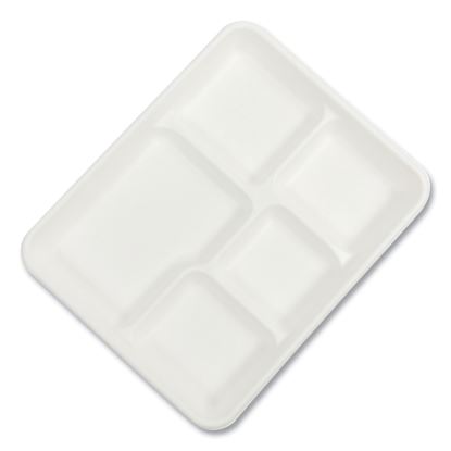 Bagasse PFAS-Free Food Tray, 5-Compartment, 8.26 x 0.98 x 10.9, White, Bamboo/Sugarcane, 500/Carton1