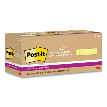 100% Recycled Paper Super Sticky Notes, 3" x 3", Canary Yellow, 70 Sheets/Pad, 24 Pads/Pack1