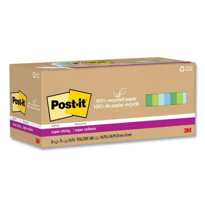 100% Recycled Paper Super Sticky Notes, 3" x 3", Oasis, 70 Sheets/Pad, 24 Pads/Pack1