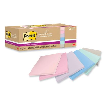 100% Recycled Paper Super Sticky Notes, 3" x 3", Wanderlust Pastels, 70 Sheets/Pad, 12 Pads/Pack1