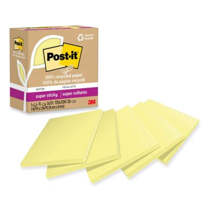 100% Recycled Paper Super Sticky Notes, 3" x 3", Canary Yellow, 70 Sheets/Pad, 5 Pads/Pack1