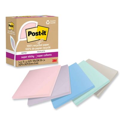 100% Recycled Paper Super Sticky Notes, 3" x 3", Wanderlust Pastels, 70 Sheets/Pad, 5 Pads/Pack1