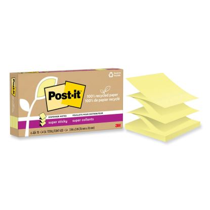 100% Recycled Paper Super Sticky Notes, 3" x 3", Canary Yellow, 70 Sheets/Pad, 6 Pads/Pack1