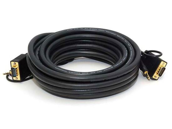 Monoprice VGA-3.5mm/VGA-3.5mm, 7.62 m 300" (7.62 m) VGA (D-Sub) + 3.5mm Black1