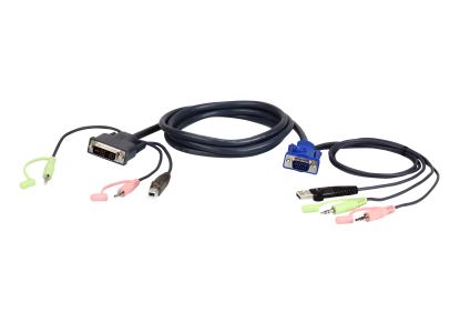 ATEN 2L-7DX2U video cable adapter 70.9" (1.8 m) VGA (D-Sub) + 3.5mm + USB Type-A DVI-I + 3.5mm + USB Type-B Black, Green, Pink1