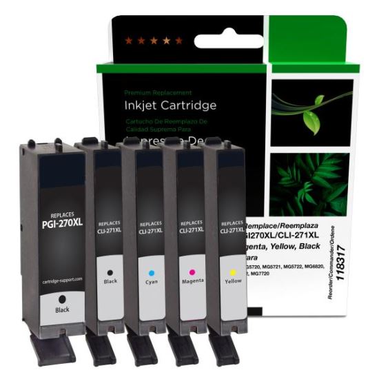 Clover Imaging Remanufactured High Yield Black, Black, Cyan, Magenta, Yellow Ink Cartridges for Canon PGI-270XL/CLI-271XL 5-Pack1