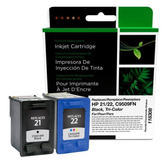 Clover Imaging Remanufactured Black, Tri-Color Ink Cartridges for HP 21/22 (C9509FN)1