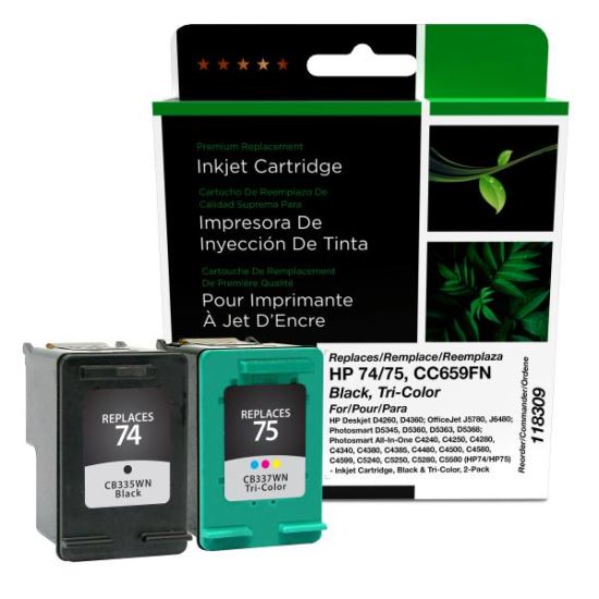 Clover Imaging Remanufactured Black, Tri-Color Ink Cartridges for HP 74/75 (CC659FN)1