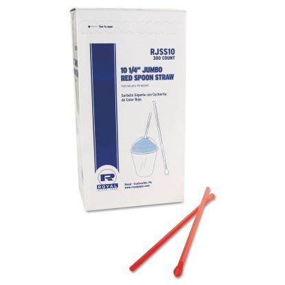 Jumbo Spoon Straw, 10.25", Plastic, Red, 300/Pack, 18 Packs/Carton1