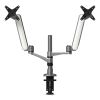 Multi-Directional Dual Monitor Arm, For 30" Monitors, 360 Deg Rotation, 105 Deg Tilt, 360 Deg Pan, Silver/WH, Supports 20 lbs1