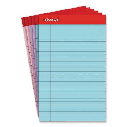 Perforated Ruled Writing Pads, Narrow Rule, Red Headband, 50 Assorted Pastels 5 x 8 Sheets, 6/Pack1