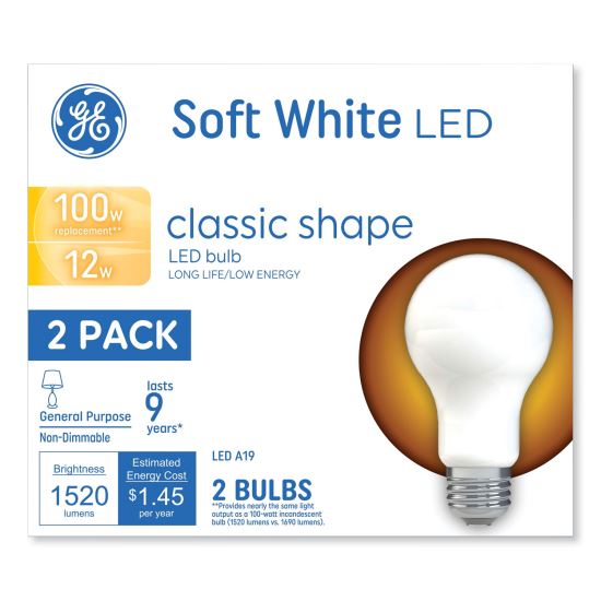 Classic LED Non-Dim A19 Light Bulb, 12 W, Soft White, 2/Pack1