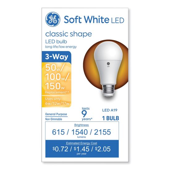 Classic LED SW Non-Dim A19 3-Way Light Bulb, 6 W; 12 W; 17 W, Soft White1
