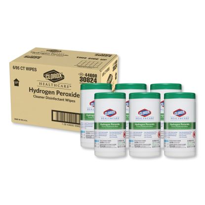 Hydrogen Peroxide Cleaner Disinfectant Wipes, 9 x 6.75, Unscented, White, 95/Canister, 6 Canisters/Carton1