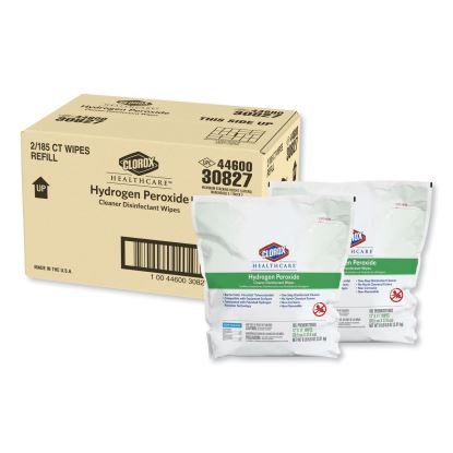 Hydrogen Peroxide Cleaner Disinfectant Wipes, 12 x 11, Unscented, White, 185/Pack, 2 Packs/Carton1