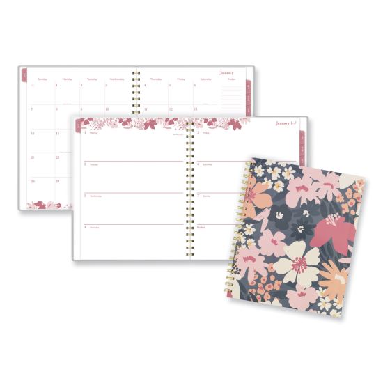 Thicket Weekly/Monthly Planner, Floral Artwork, 11 x 9.25, Gray/Rose/Peach Cover, 12-Month (Jan to Dec): 20241