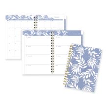 Elena Weekly/Monthly Planner, Palm Leaves Artwork, 8.5 x 6.38, Blue/White Cover, 12-Month (Jan to Dec): 20241