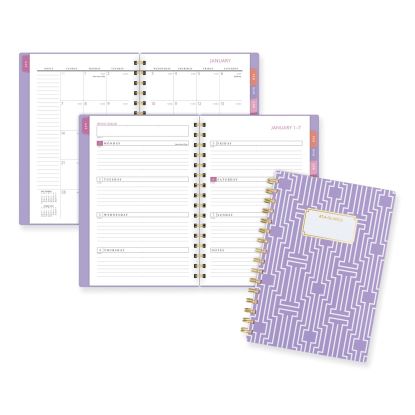 Badge Geo Weekly/Monthly Planner, 8.5 x 6.38, Purple/White/Gold Cover, 13-Month (Jan to Jan): 2024 to 20251