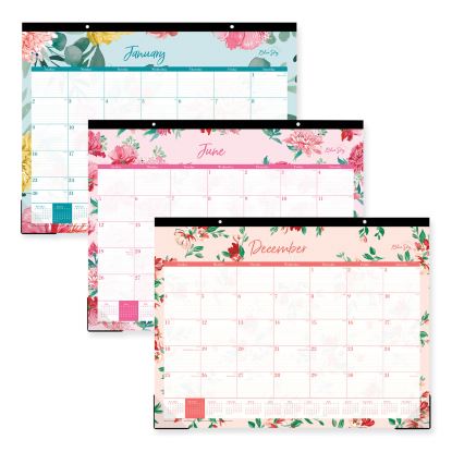 Reflections Desk Pad Calendar, Floral Artwork, 22 x 17, Assorted Sheet Colors, Black Headband, 12-Month (Jan to Dec), 20241