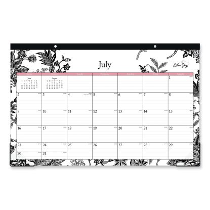 Analeis Academic Year Desk Pad Calendar, Floral Artwork, 17 x 11, White/Black/Pink Sheets, 12-Month (July to June): 2023-20241