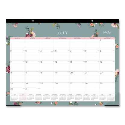 Greta Academic Year Desk Pad Calendar, Floral Artwork, 22 x 17, Green/White/Pink Sheets, 12-Month (July to June): 2023-20241