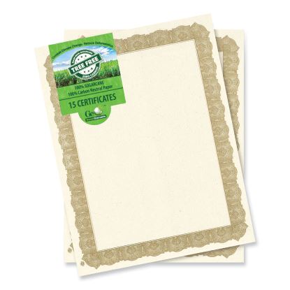 Tree Free Award Certificates, 8.5 x 11, Natural with Gold Braided Border, 15/Pack1