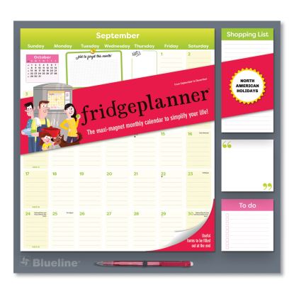 Fridge Planner Magnetized Monthly Calendar with Pads + Pencil, 14 x 13.5, Yellow/Green Sheets, 16-Month (Sept-Dec): 2024-20251