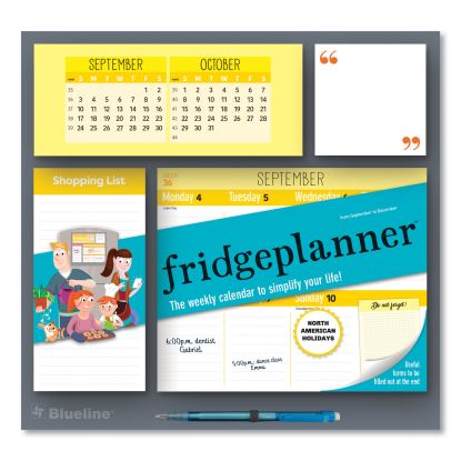 Fridge Planner Magnetized Weekly Calendar with Pads + Pencil, 12 x 12.5, White/Yellow Sheets, 16-Month (Sept-Dec): 2024-20251