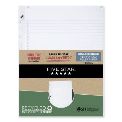 Reinforced Filler Paper Plus Study App, 3-Hole, 8.5 x 11, College Rule, 80/Pack1
