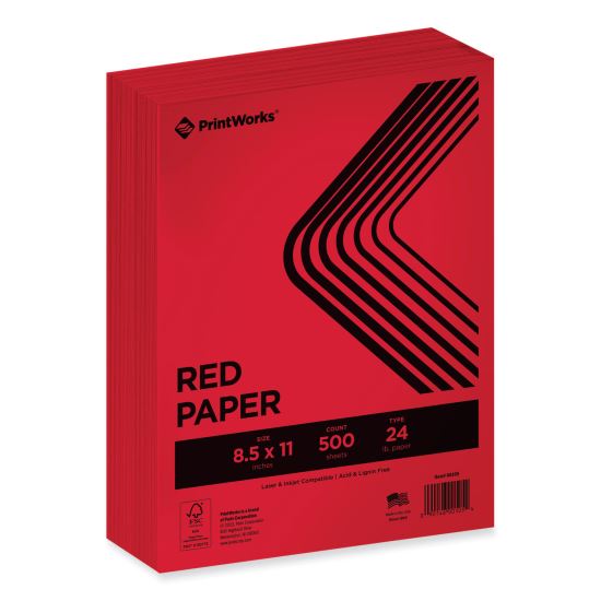 Color Paper, 24 lb Text Weight, 8.5 x 11, Red, 500/Ream1
