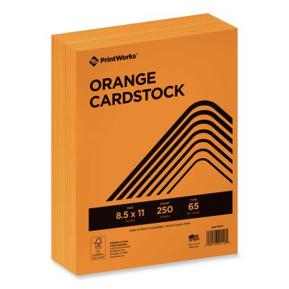 Color Cardstock, 65 lb Cover Weight, 8.5 x 11, Orange, 250/Ream1