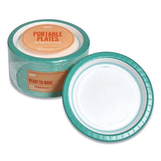 Everyday Paper Plates, 8.5" dia, White/Teal, 125/Pack1