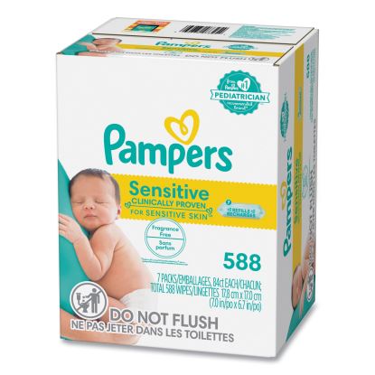 Sensitive Baby Wipes, 1-Ply, 6.7 x 7, Unscented, White, 84/Pack, 7/Carton1
