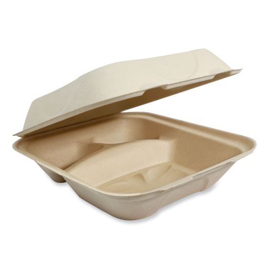 Fiber Hinged Containers, 2-Compartment, 8.8 x 8.2 x 2.9, Natural, Paper, 300/Carton1