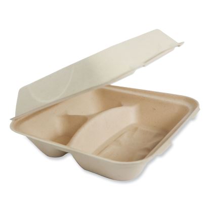 Fiber Hinged Containers, 3-Compartment, 9.3 x 9 x 3.3, Natural, Paper, 300/Carton1