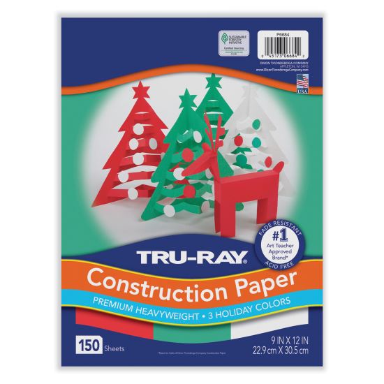 Tru-Ray Construction Paper, 70 lb Text Weight, 9 x 12, Assorted Holiday Colors, 150/Pack1