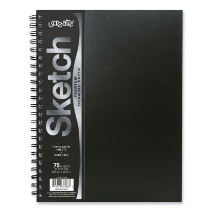 UCreate Poly Cover Sketch Book, 43 lb Cover Paper Stock, Black Cover, 75 Sheets per Book, 12 x 9 Sheets1