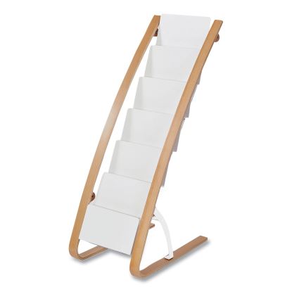 Literature Floor Display Rack, 19.68 x 13.38 x 36.61, White/Woodgrain1