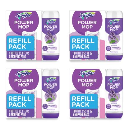 PowerMop Cleaning Solution and Pads Refill Pack, Lavender, 25.3 oz Bottle and 5 Pads per Pack, 4 Packs/Carton1