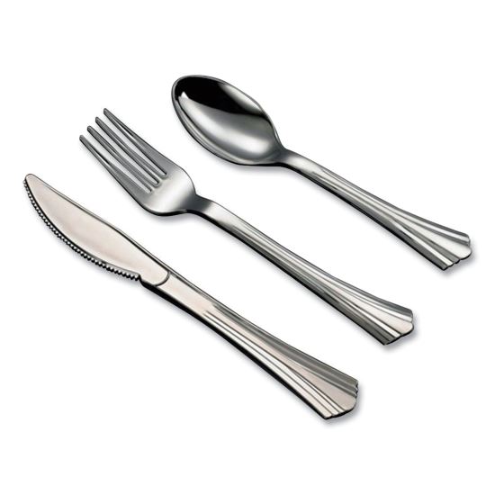 Sterling Assorted Plastic Cutlery, Mediumweight, Silver, 20 Forks, 15 Knives, 15 Spoons/Pack1