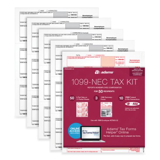 1099-NEC + 1096 Tax Form Bundle, Inkjet/Laser, Five-Part Carbonless, 8.5 x 3.67, 3 Forms/Sheet, 24 Forms Total1