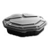 OctaView Hinged-Lid Hot Food Containers, 3-Compartment, 38 oz, 9.55 x 9.1 x 2.4, Black/Clear, Plastic, 100/Carton1