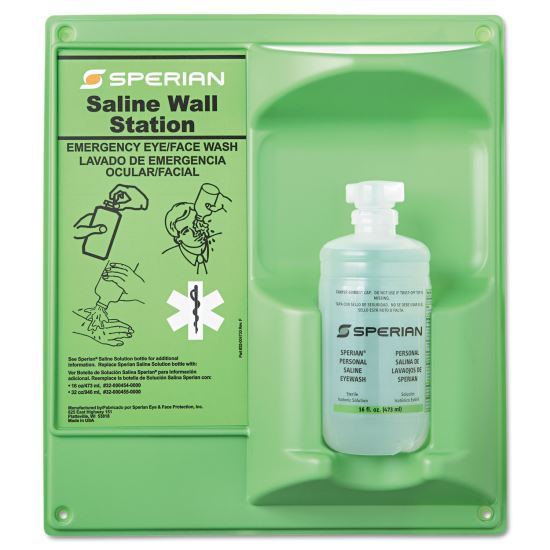 Saline Eye Wash Wall Station, 16 oz Bottle, 1 Bottle/Station1